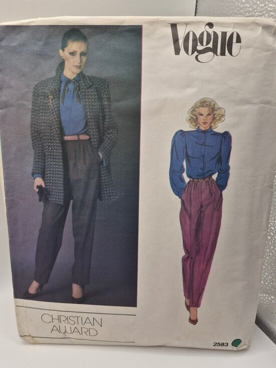 Vogue Pants - Vogue Christian Aujard Designer Pattern 2583 Misses Three Piece Size 8  1980s